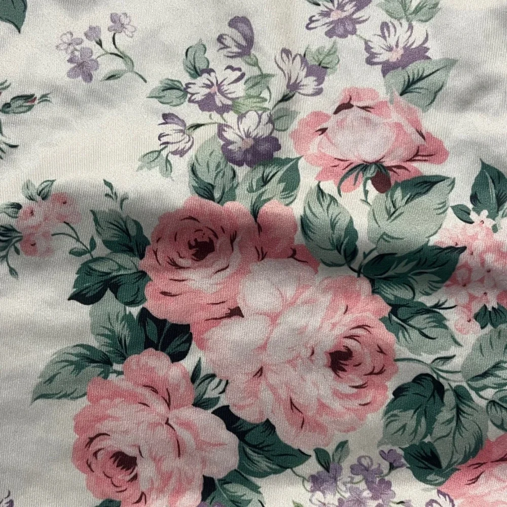 Floral Halter Nightgown Pink Rose Print Lace Trim Satin Sleep Dress‎ Cream Small